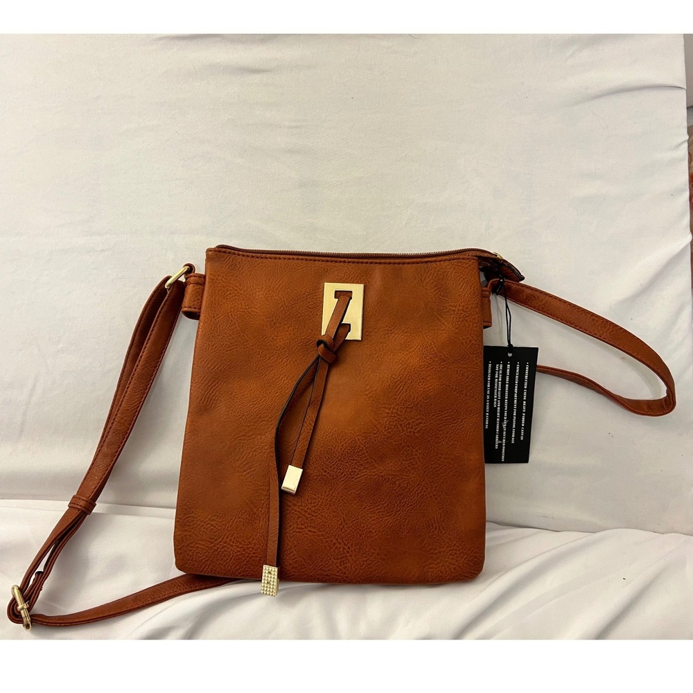 Concealed Carry Crossbody Handbag Cognac Brown Padded Canvas with Holster Lock